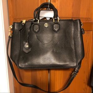 Tory Burch Black Leather Robinson Square Tote